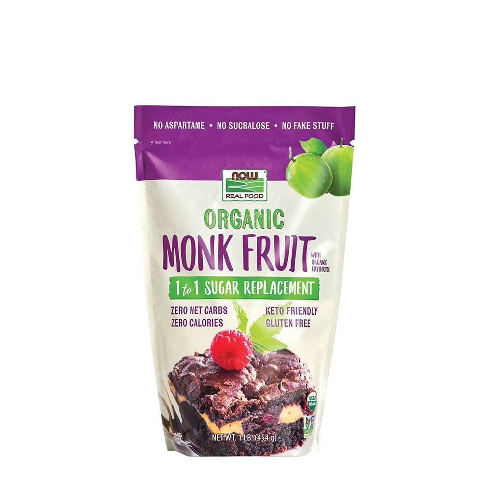 NOW - MONK FRUIT ÉDESÍTŐ ERITRITTEL - MONK FRUIT WITH ERYTHRITOL, ORGANIC POWDER - 454 G