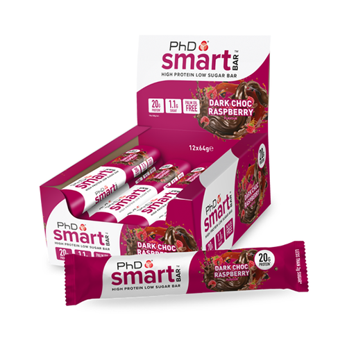 PHD NUTRITION - SMART BAR - 12X64 G - DARK CHOC RASPBERRY/ÉTCSOKOLÁDÉS MÁLNA