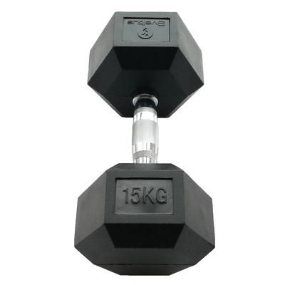 SVELTUS - HEXAGONAL DUMBBELL - HEX HATSZÖGLETŰ EGYKEZES GUMÍROZOTT FIX EDZŐTERMI KÉZISÚLYZÓ - 15 KG