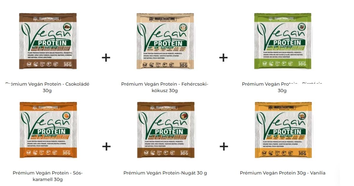 MARATHONTIME - VEGAN ULTRA PACK - PRÉMIUM NÖVÉNYI FEHÉRJE KÓSTOLÓ - 6X30 G