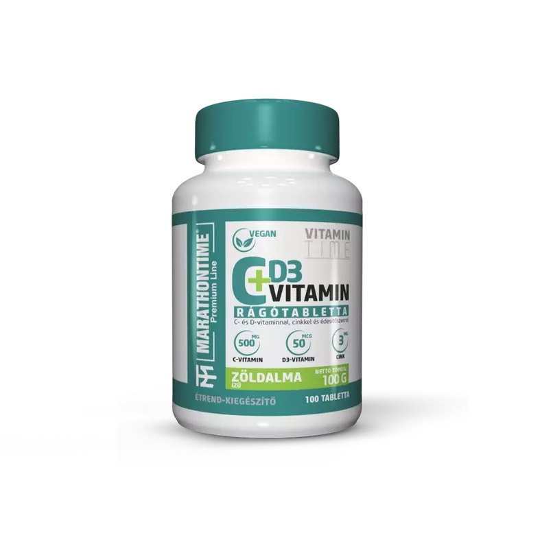 MARATHONTIME - C+D3 VITAMIN RÁGÓTABLETTA - SPIRULINÁVAL ÉS CINKKEL - 100 TABLETTA