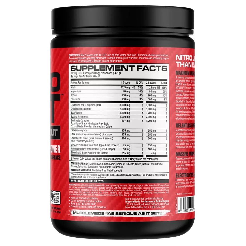 MUSCLEMEDS - NITROLIFT - KOFFEINES EDZÉS ELŐTTI FORMULA - 550 G